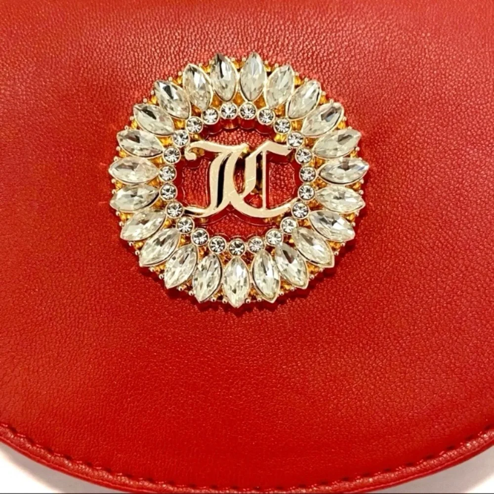 JUICY COUTURE Red Gold Diamond Studded Logo Belt Waist Bag Gift Box NWT